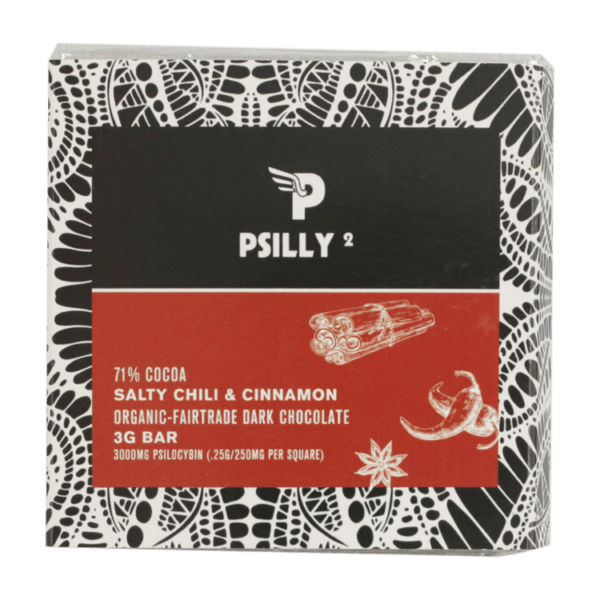 Psilly - Dark Chocolate Bar - Salty Chili & Cinnamon | Where To Buy Shrooms Canada